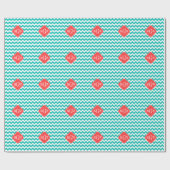 Blauwgroen Witte Chevron Coral Quatrefoil 3 Monogr Cadeaupapier (Vlak)