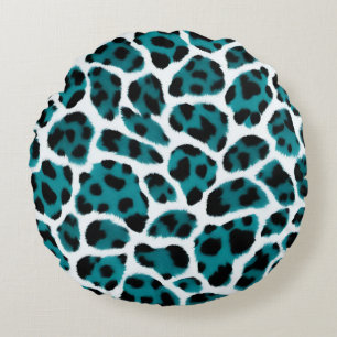 Blauwgroen witte dierenprint rond kussen