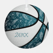 blauwgroen witte doodle floral boho basketbal metalen ornament (Achterkant)