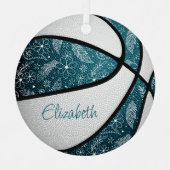 blauwgroen witte doodle floral boho basketbal metalen ornament (Voorkant)