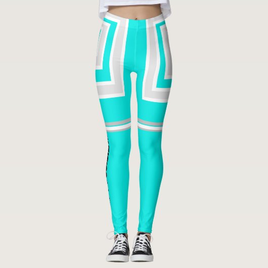 Blauwgroen, witte en grijze leggings (Voorkant)