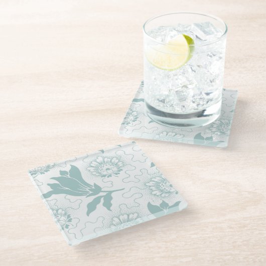 Blauwgroen, witte  flatpanel glazen onderzetter (Schuin)