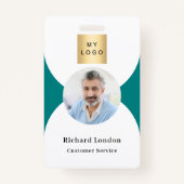 Blauwgroen witte foto boog QR code business logo Badge (Voorkant)