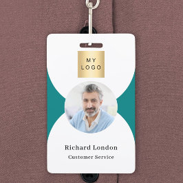 Blauwgroen witte foto boog QR code business logo Badge