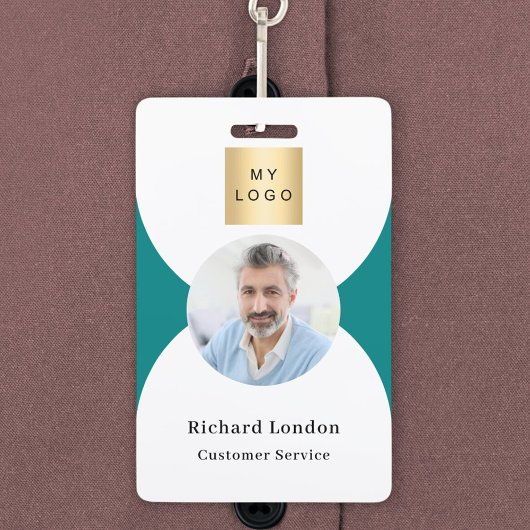 Blauwgroen witte foto boog QR code business logo Badge