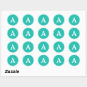 Blauwgroen & Witte Gepersonaliseerde Monogram Enve Ronde Sticker (Vel)