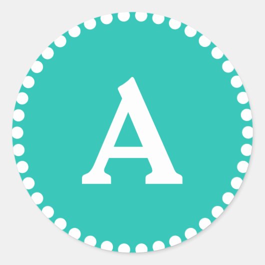 Blauwgroen & Witte Gepersonaliseerde Monogram Enve Ronde Sticker (Voorkant)