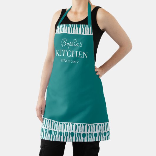 Blauwgroen witte gereedschappen Elegant Jouw naam  Schort (Insitu)