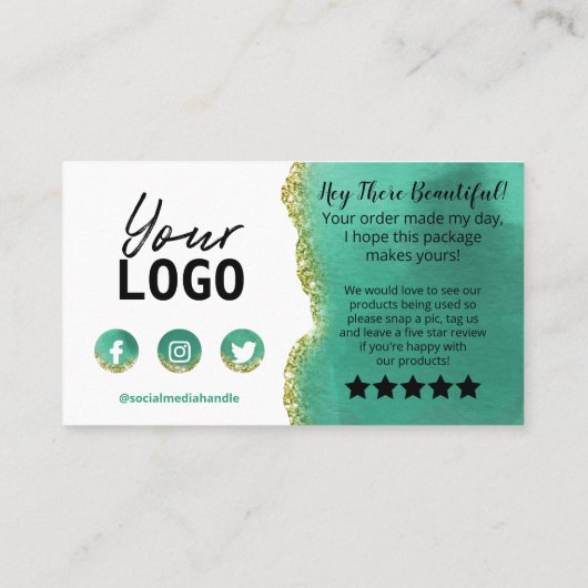 Blauwgroen witte gouden Agate Hartelijk dank Visitekaartje (Achterkant)