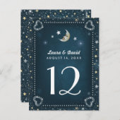 Blauwgroen Witte & Gouden Maan & Sterren Tafelnumm Briefkaart (Voorkant / Achterkant)