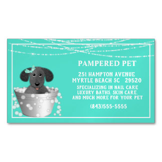 Blauwgroen Witte Hond in Tub Pet Groomer Magnetisch Visitekaartje