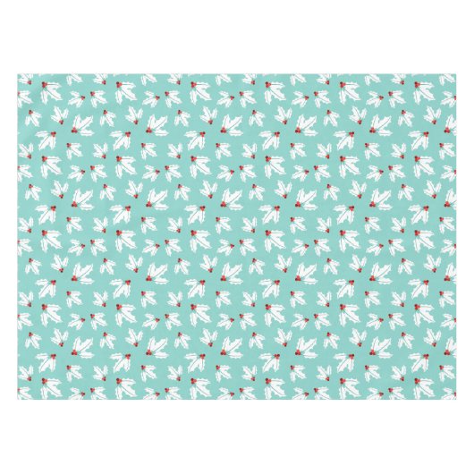 Blauwgroen witte kerst met witte bloem met rode ke tafelkleed (Voorkant (Horizontaal))