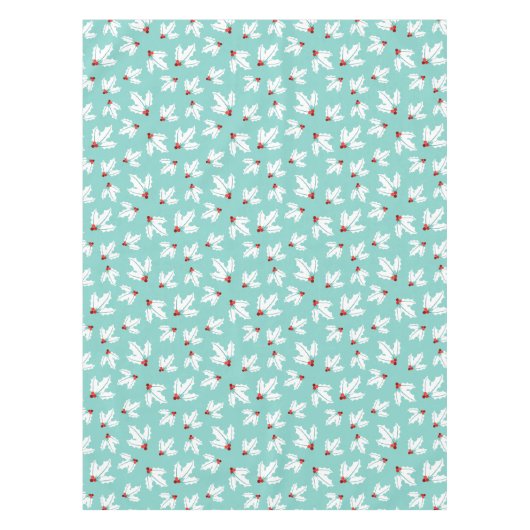 Blauwgroen witte kerst met witte bloem met rode ke tafelkleed (Voorkant)