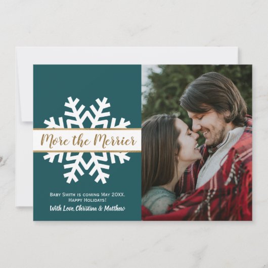 Blauwgroen-witte kerstfoto Zwangerschap Aankondigi Aankondiging (Voorkant)