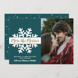 Blauwgroen-witte kerstfoto Zwangerschap Aankondigi Aankondiging