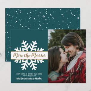 Blauwgroen-witte kerstfoto Zwangerschap Aankondigi Aankondiging