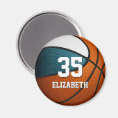 blauwgroen witte kinder basketbalteamkleuren magneet (Voorkant / Achterkant)