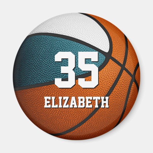 blauwgroen witte kinder basketbalteamkleuren magneet (Voorkant)