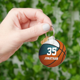 blauwgroen witte kinder basketbalteamkleuren sleutelhanger