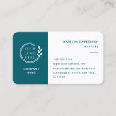 Blauwgroen witte Logo QR code minimalistisch moder Visitekaartje (Voorkant)