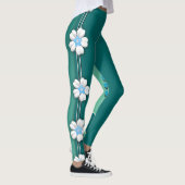 Blauwgroen witte Lotus Water Lily Heart Leggings (Rechts)