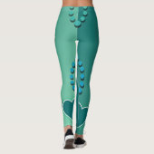 Blauwgroen witte Lotus Water Lily Heart Leggings (Achterkant)