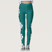 Blauwgroen witte Lotus Water Lily Heart Leggings (Voorkant)
