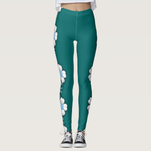 Blauwgroen witte Lotus Water Lily Heart Leggings