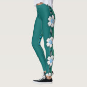 Blauwgroen witte Lotus Water Lily Heart Leggings (Links)
