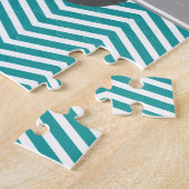 Blauwgroen witte monogram A Chevron Legpuzzel (Zijkant)