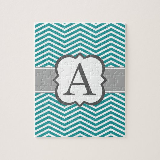 Blauwgroen witte monogram A Chevron Legpuzzel (Verticaal)