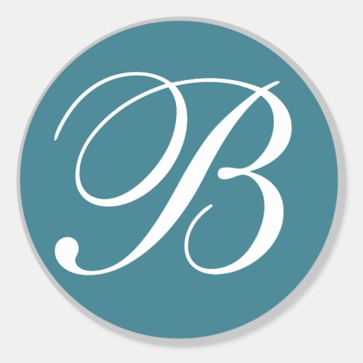 Blauwgroen & Witte Monogrammed Wedding Envelope Af Ronde Sticker (Voorkant)