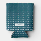 Blauwgroen & Witte Pijlen Gepersonaliseerd Blikjeskoeler (Voorkant)