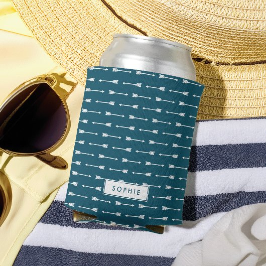 Blauwgroen & Witte Pijlen Gepersonaliseerd Blikjeskoeler
