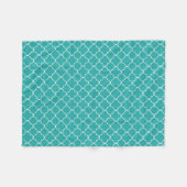 Blauwgroen witte Quatrefoil Patroonbank Fleece Deken (Voorkant (Horizontaal))