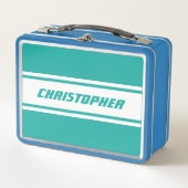 Blauwgroen Witte Racing Stripes Monogram Kinder Jo (Voorkant)