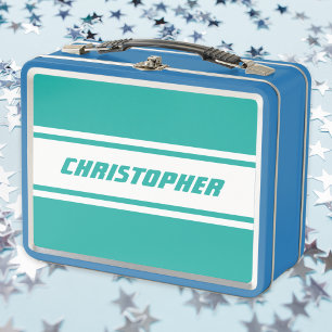 Blauwgroen Witte Racing Stripes Monogram Kinder Jo