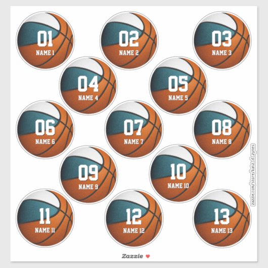 blauwgroen witte teamkleuren cadeautjes set van 13 sticker (Vel)