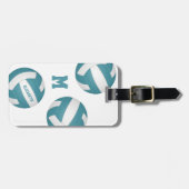 blauwgroen witte teamkleuren monogrammen volleybal bagagelabel (Voorkant horizontaal)