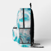 Blauwgroen Witte Vloeibare Swirls Abstracte Monogr Bedrukte Rugzak (Rechts)