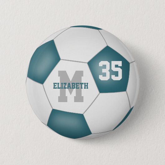 Blauwgroen witte voetbal team kleuren gepersonalis ronde button 5,7 cm (Voorkant)