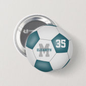 Blauwgroen witte voetbal team kleuren gepersonalis ronde button 5,7 cm (Voorkant /achterkant)