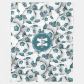 blauwgroen witte voetballen patroon monogram fleece deken (Voorkant)