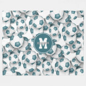 blauwgroen witte voetballen patroon monogram fleece deken (Voorkant (Horizontaal))