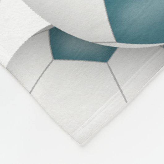 blauwgroen witte voetballen patroon monogram fleece deken (Hoek)