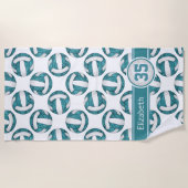 blauwgroen witte volleybal sportieve meisjes geper strandlaken (Voorkant)