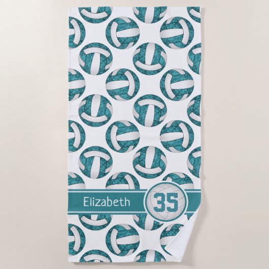 blauwgroen witte volleybal sportieve meisjes geper strandlaken (Voorkant)