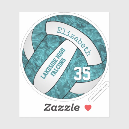 blauwgroen witte volleybalteamkleuren sticker (Vel)
