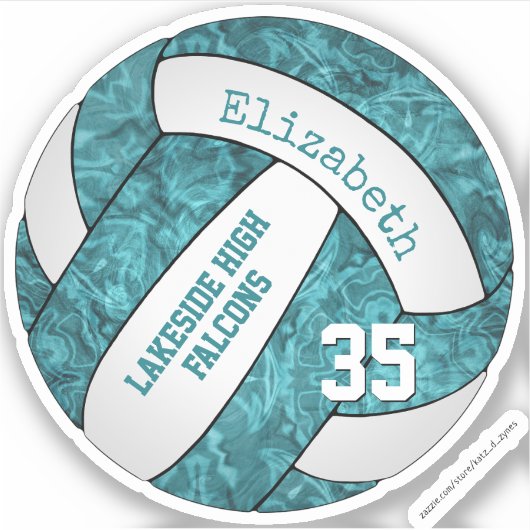 blauwgroen witte volleybalteamkleuren sticker (Voorkant)