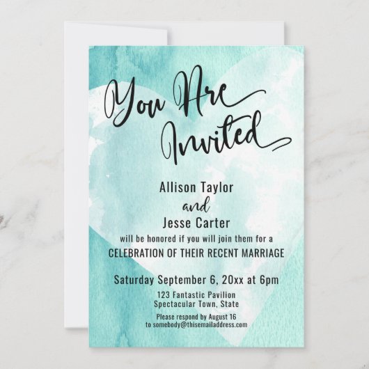 Blauwgroen witte Waterverf hart U bent uitgenodigd Kaart (Voorkant)